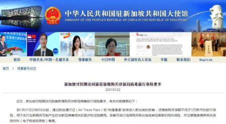 中国驻新加坡大使馆网站截图 中国驻新加坡大使馆网站截图